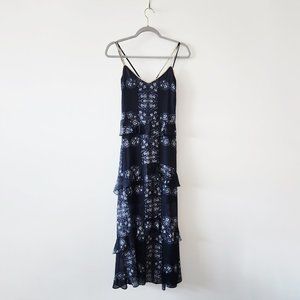 Gianni Bini Midi-Maxi Navy Blue Floral Ruffle Slip Dress Size M